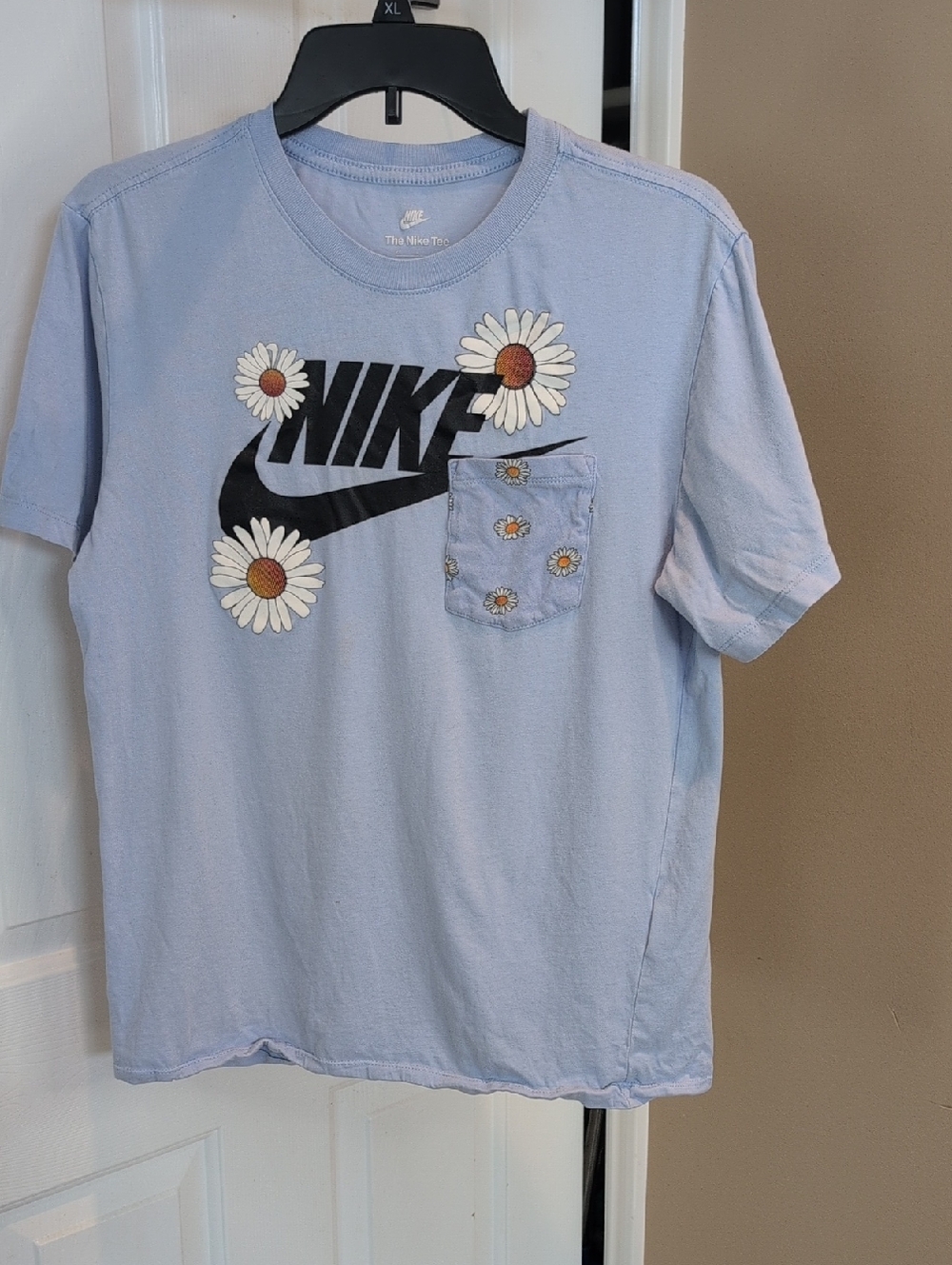 Nike Light Blue Tee with Black Logo and Daisy Pocket Rare